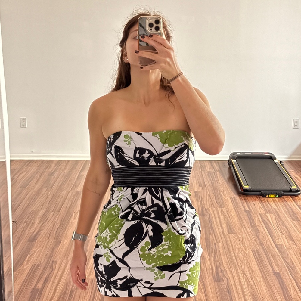 Xtraordinary Strapless Dress - Green and Black Floral